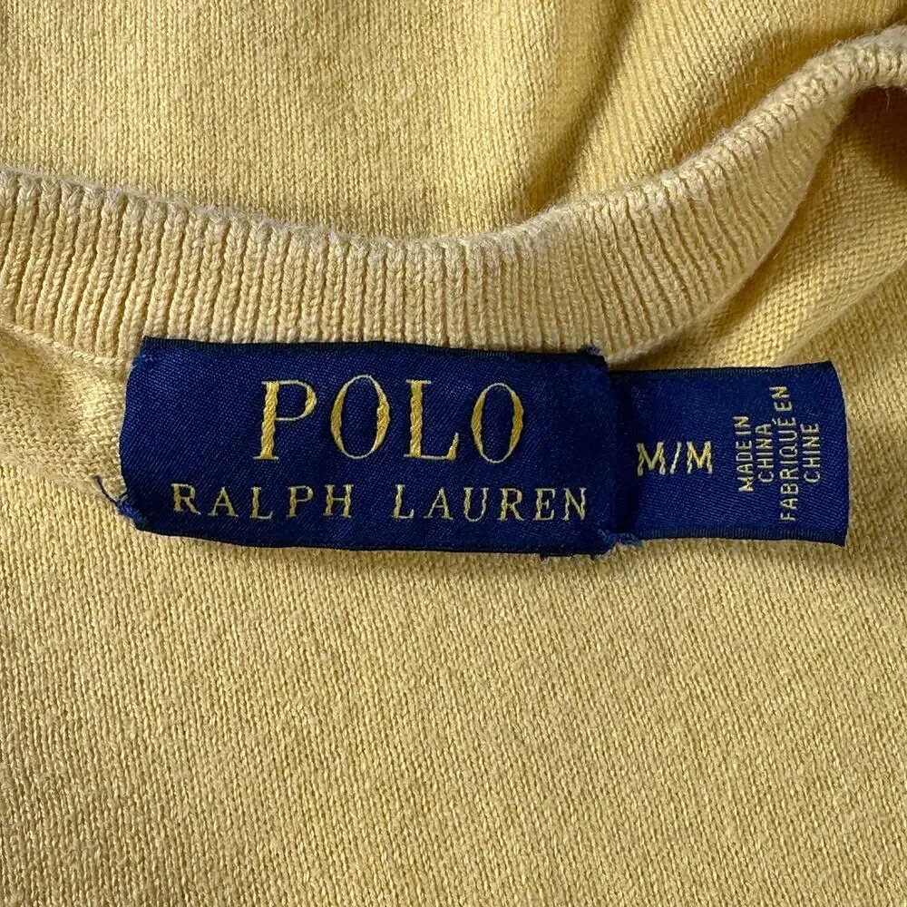 Polo Ralph Lauren Mens M Yellow Crewneck Sweater Black Pony Lightweight